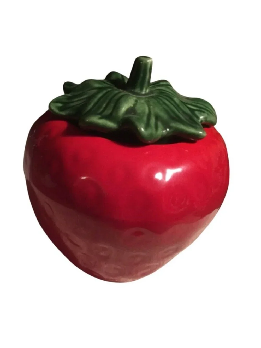 Strawberry Shaped Ceramic Cookie Jar Treat JarWith Lid Red and Green